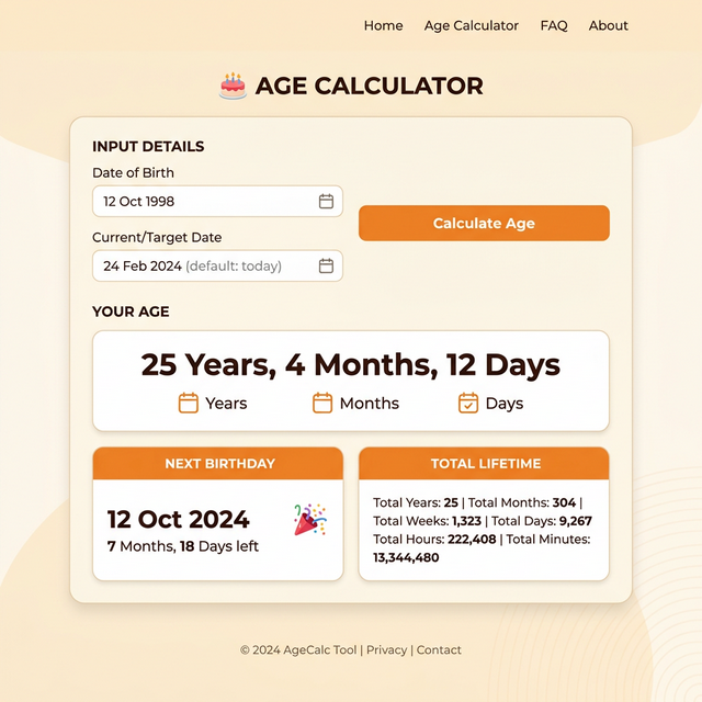 Age Calculator Professional Age Calculator Interface