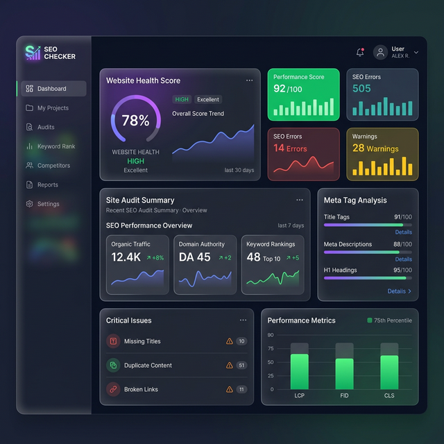 SEO Checker SEO Optimization Dashboard Mockup
